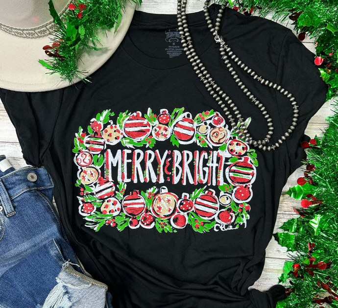 Callie Ann Stelter Merry & Bright Short Slv Tee w/Ornament Border