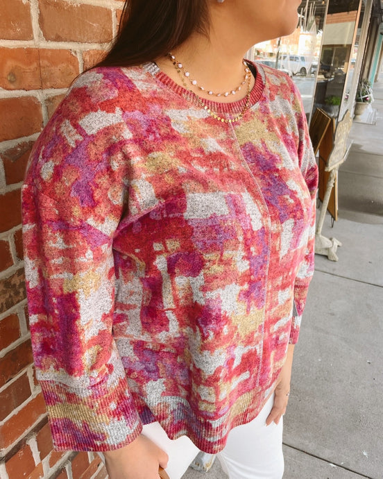 Soft Fleece Multi Pattern Boxy Crew Top