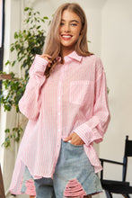 Striped Button Down Collared Shirt w Sequin Detail