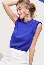 Ruffled Neck Slvless Top w Ruffled Shoulder Detail