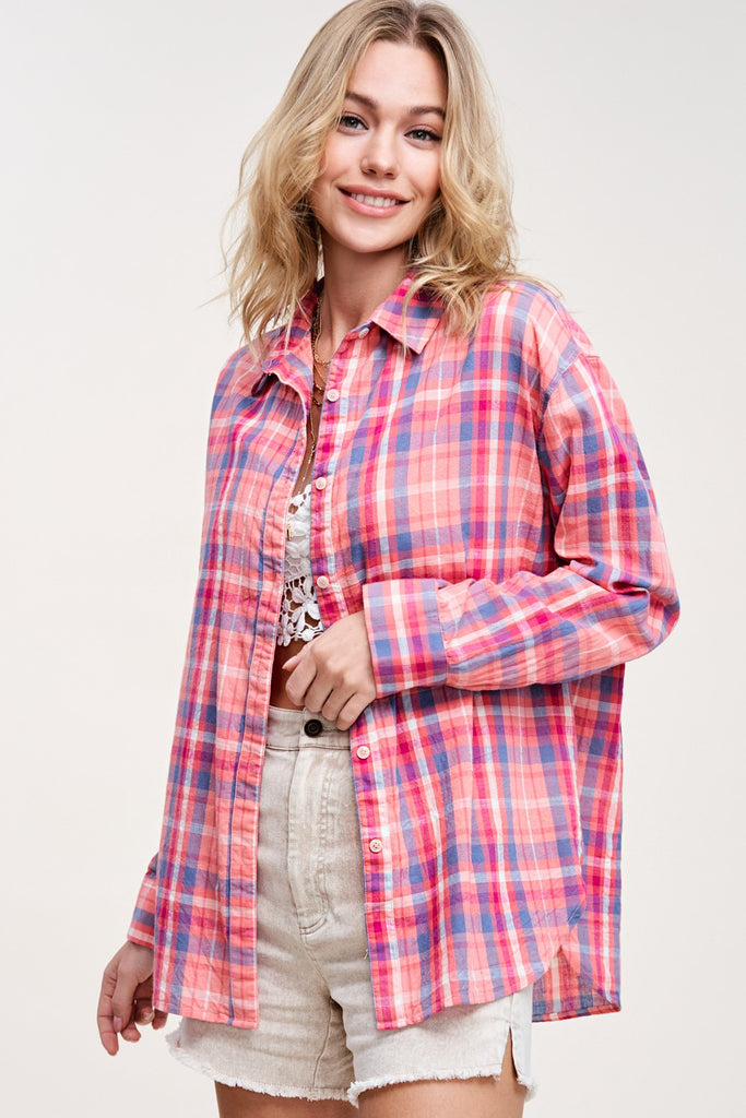 Bold Button Down Plaid Print Long Slv Collared Shirt – Bow & Arrow ...