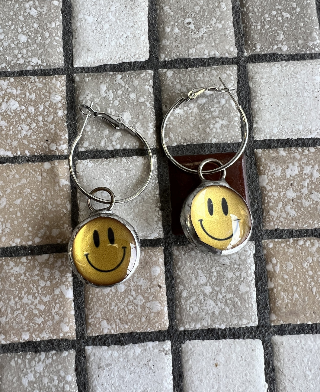 Soldered Smiley Face Earrings on Hoops