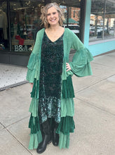 Multi Tiered Ruffled Duster w/Ruffled Tiered Long Slvs w/Front Tie