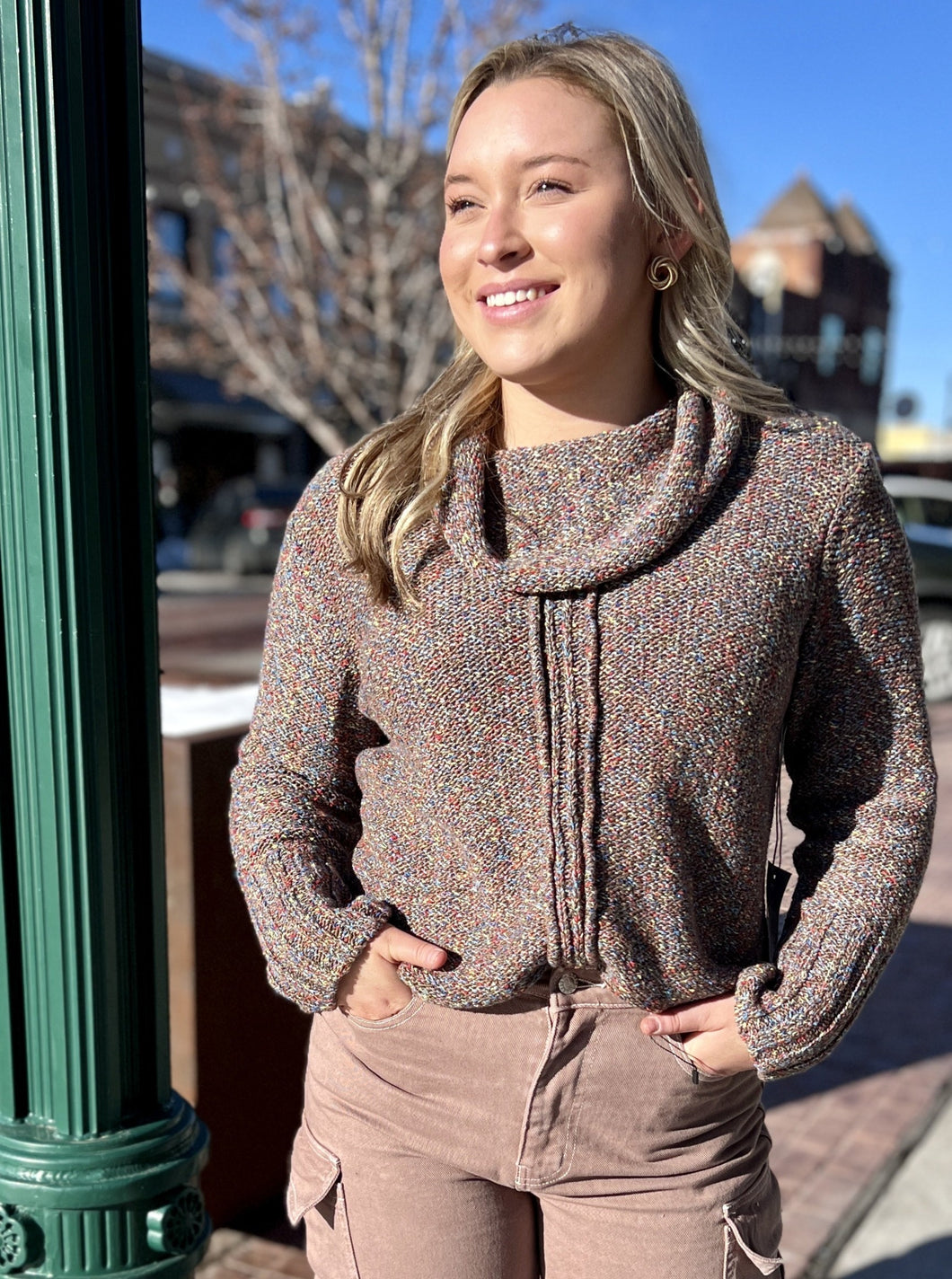 Harvest Spice Pullover Cowl Neck Sweater