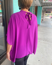 Solid Oversized Slv Top w Under Elastic Lining w High Neck Band w Tie Back