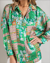 Silky Collared Pullover V Neck 3 Qtr Slv Floral Print Blouse