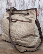 Tan Canvas Bag w Brown Leather Handles Twine Weave In Black Gold Tan And Burnt Orange