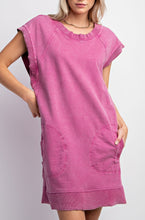 Mineral Washed Knit Cap Slv Tunic Dress w Pockets & Side Slits