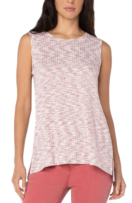 Ribbed Heathered Slvless Scoop Neck Top