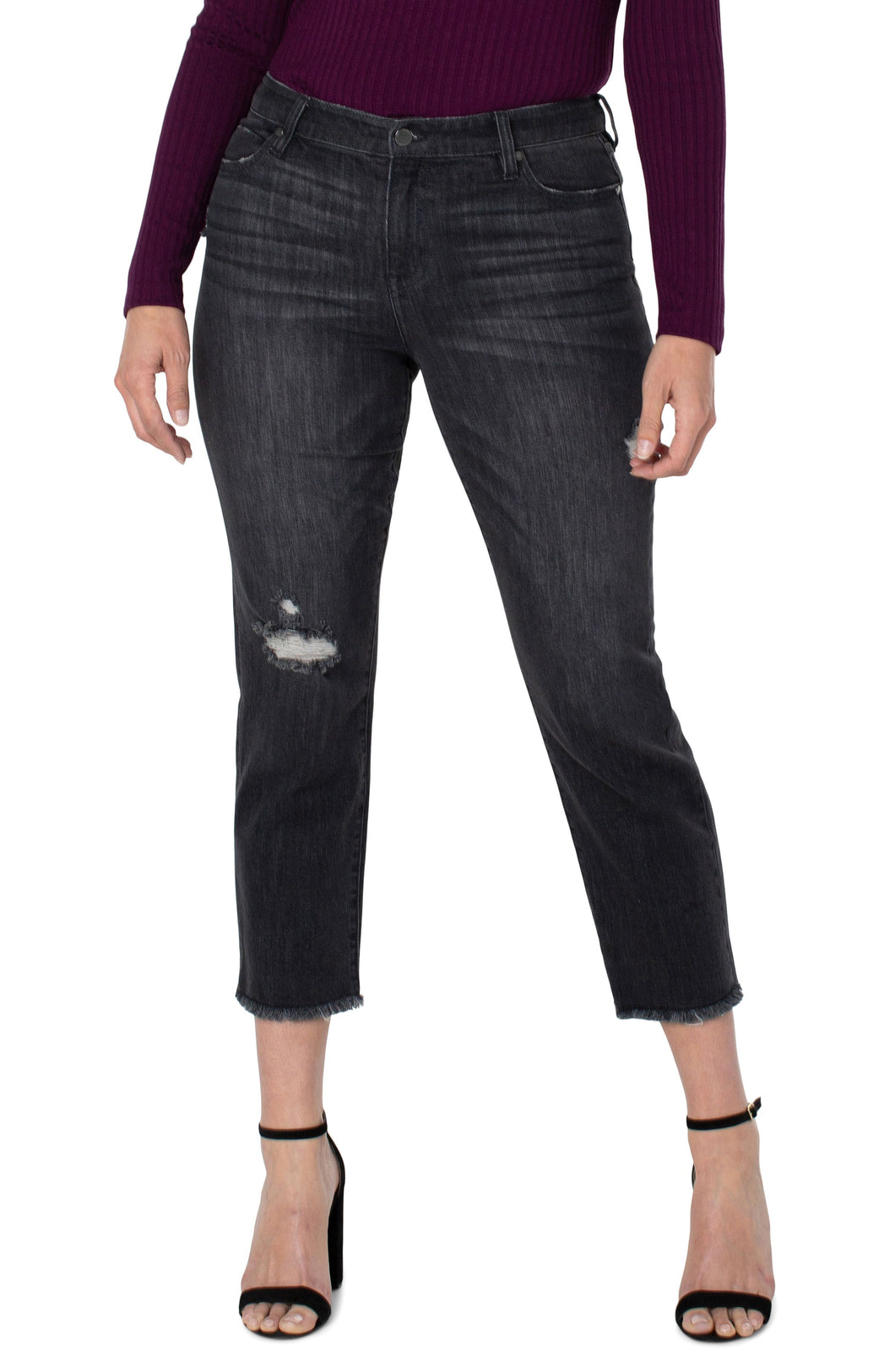 Kennedy Crop Straight Denim Frayed Hem Jeans w/Distress LM7816RL