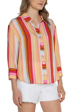 Striped Button Down Collared Shirt w 3 Qtr Slvs