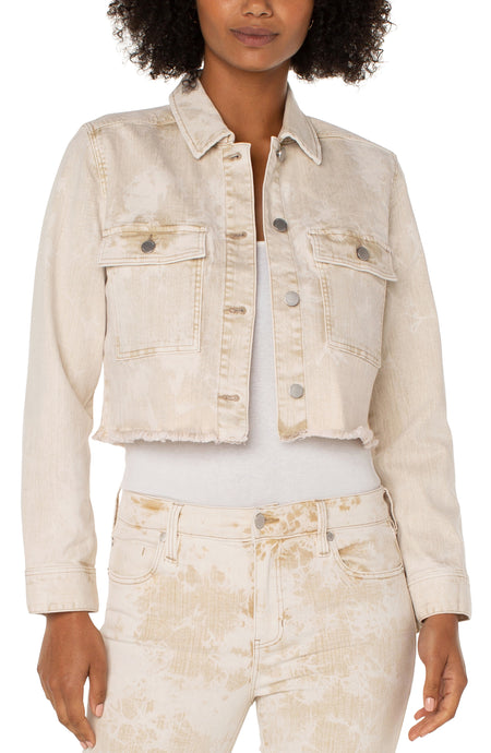 Crop Utility Jacket w/Patch Pocket and Fray Seam